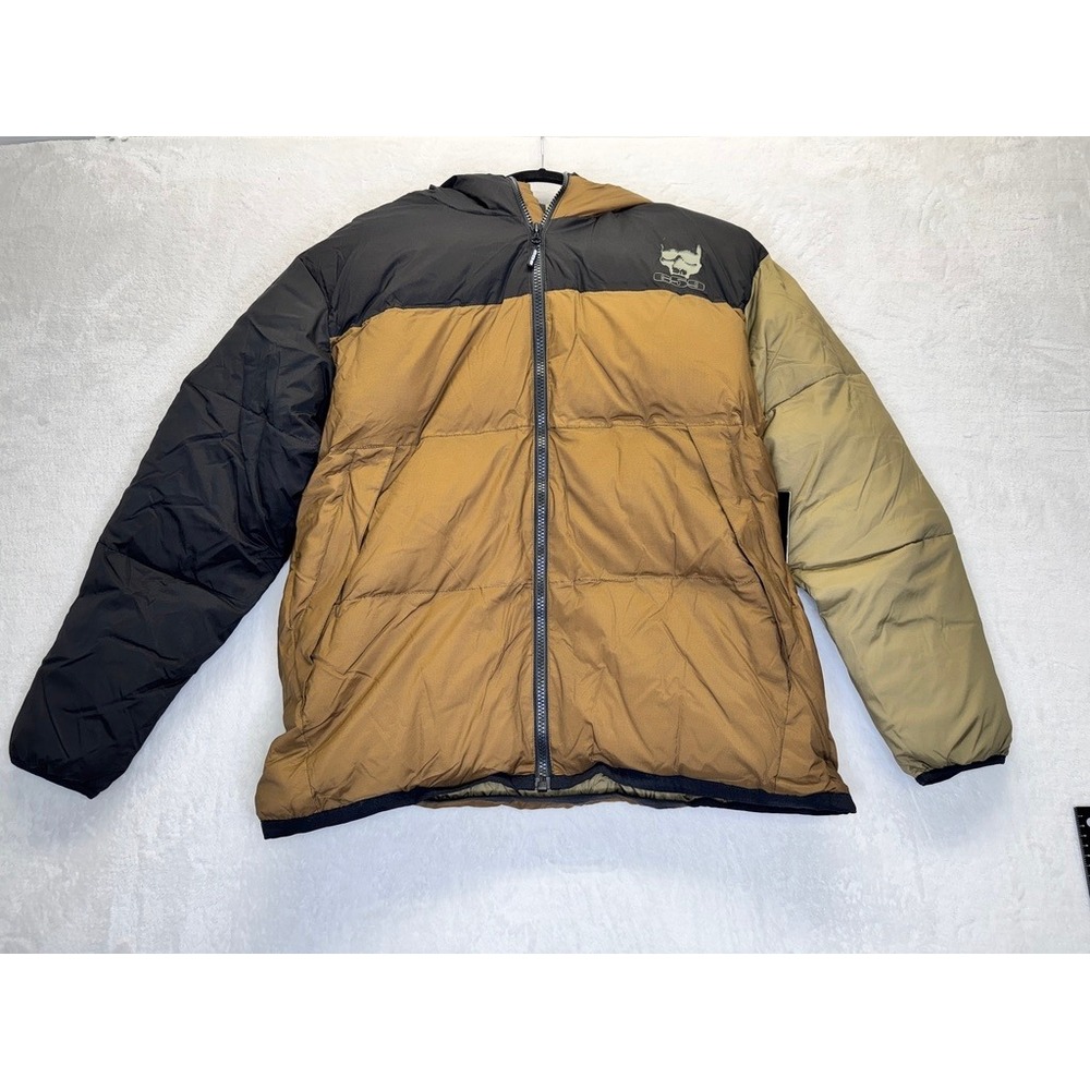 G59 Records Puffer Jacket Mens XL‎ Brown Black Colorblock Hooded $uicideboy$
